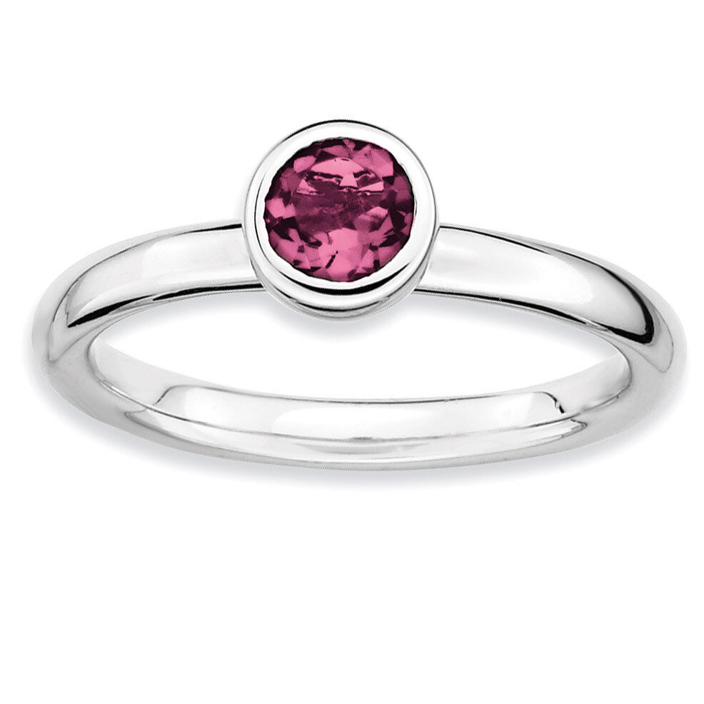 Low 5mm Round Pink Tourmaline Ring - Sterling Silver QSK517, MPN: QSK517, 886774008516