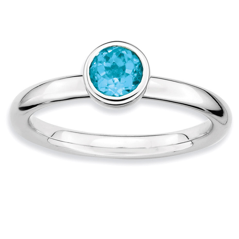Low 5mm Round Blue Topaz Ring - Sterling Silver QSK519, MPN: QSK519, 886774008646