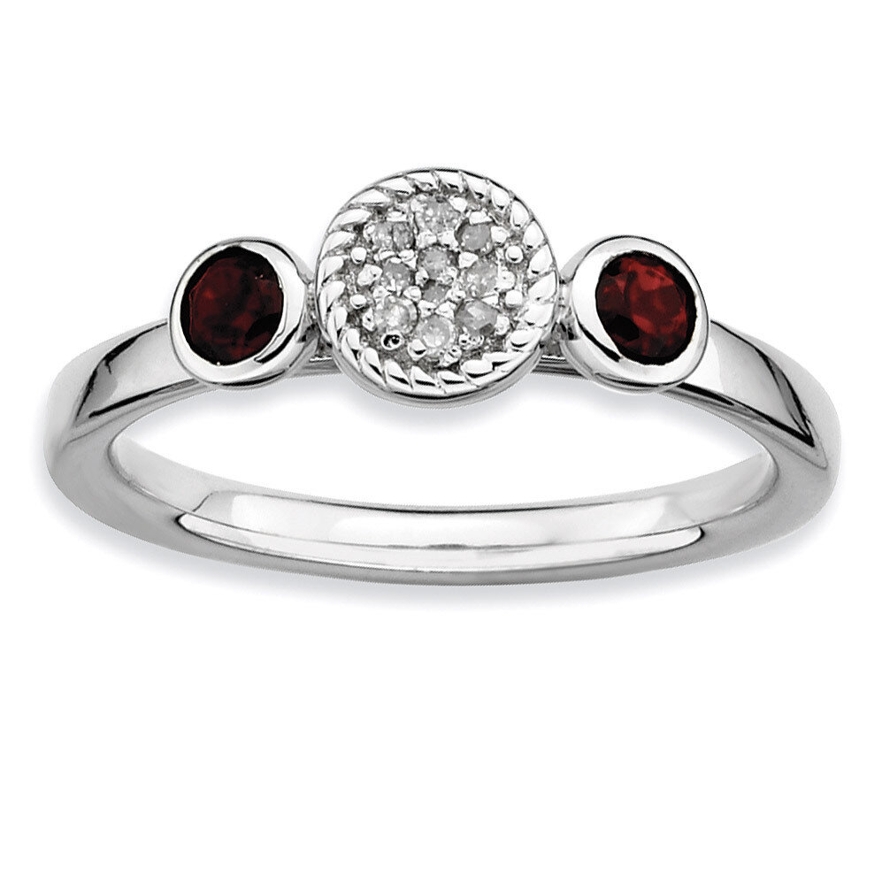 Round Garnet &amp; Diamond Ring - Sterling Silver QSK520, MPN: QSK520, 886774217932