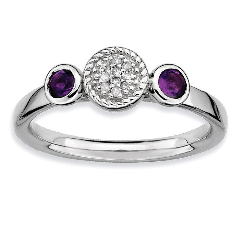 Round Amethyst &amp; Diamond Ring - Sterling Silver QSK521, MPN: QSK521, 886774217949
