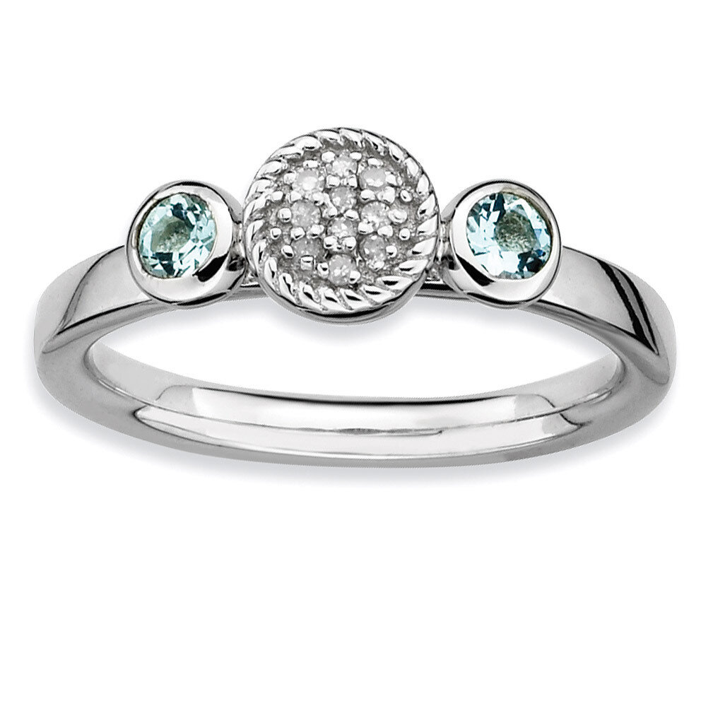 Round Aquamarine & Diamond Ring - Sterling Silver QSK522