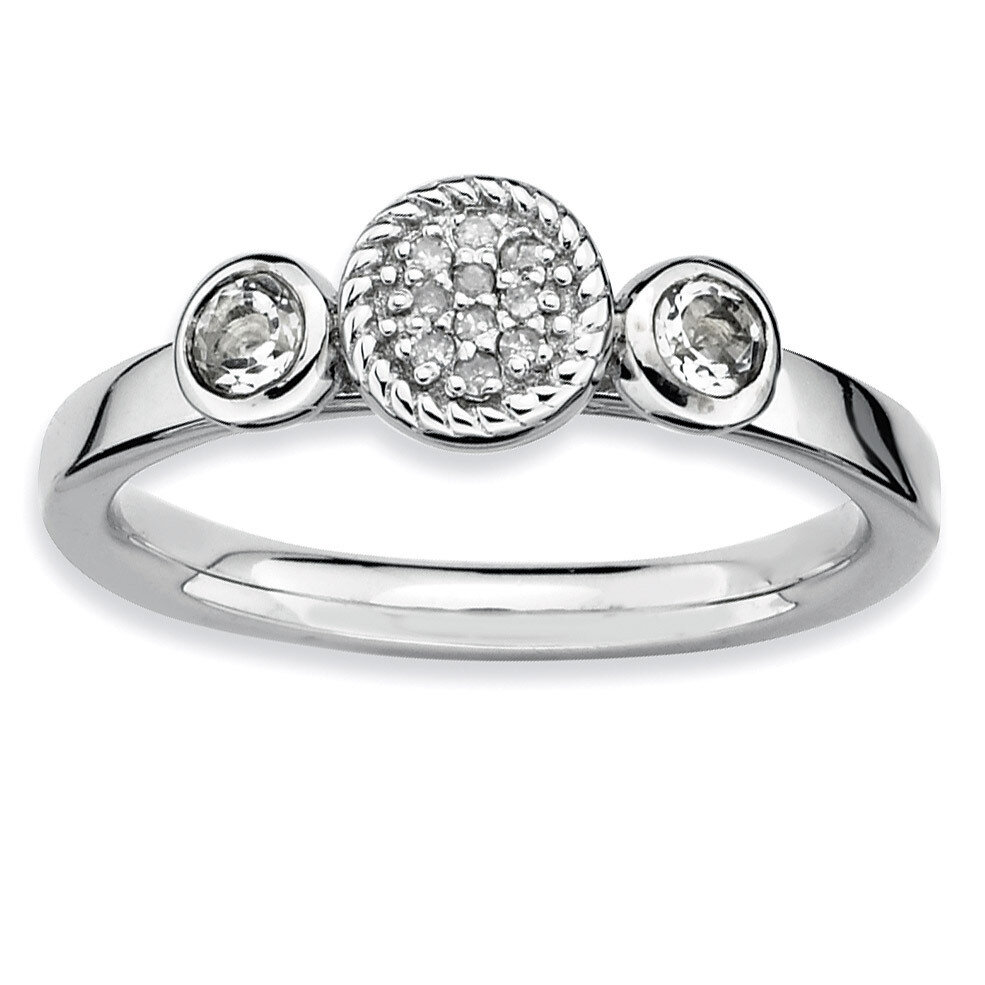 Round White Topaz &amp; Diamond Ring - Sterling Silver QSK523, MPN: QSK523, 886774008905