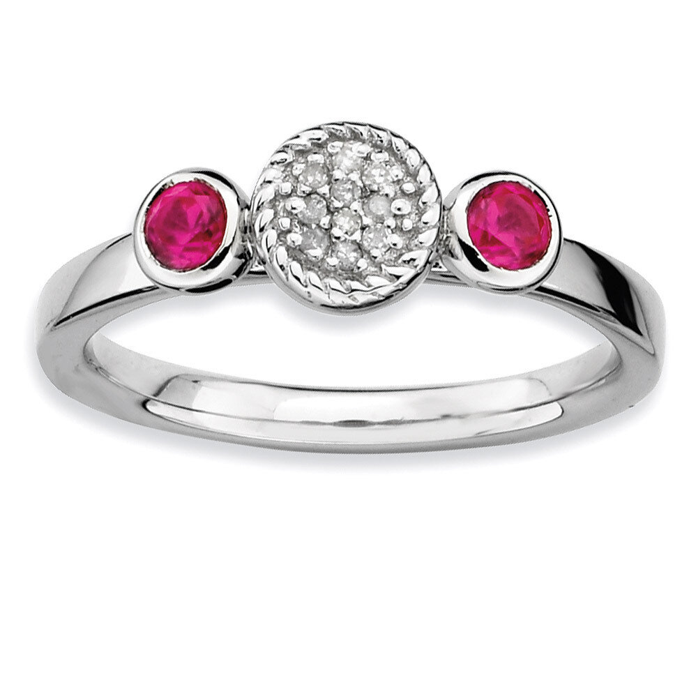 Round Ruby &amp; Diamond Ring - Sterling Silver QSK526, MPN: QSK526, 886774009063