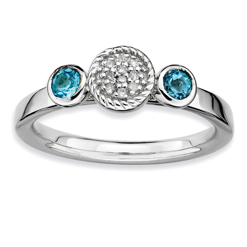 Round Blue Topaz & Diamond Ring - Sterling Silver QSK531