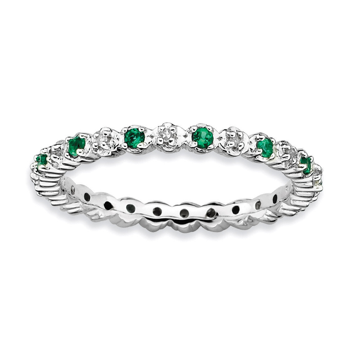 Emerald &amp; Diamond Ring - Sterling Silver QSK536, MPN: QSK536, 886774009667