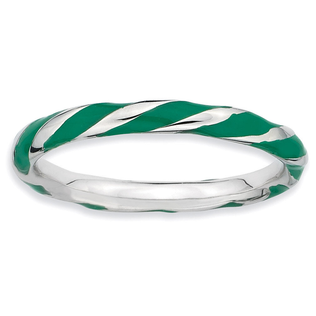 Twisted Green Enameled Ring - Sterling Silver QSK549