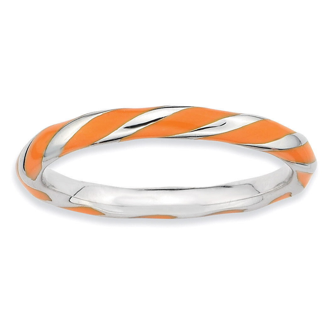 Twisted Orange Enameled Ring - Sterling Silver QSK552