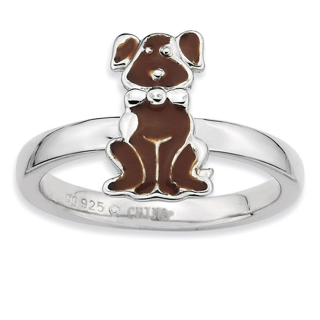 Brown Enameled Dog Ring - Sterling Silver QSK557, MPN: QSK557, 886774218403