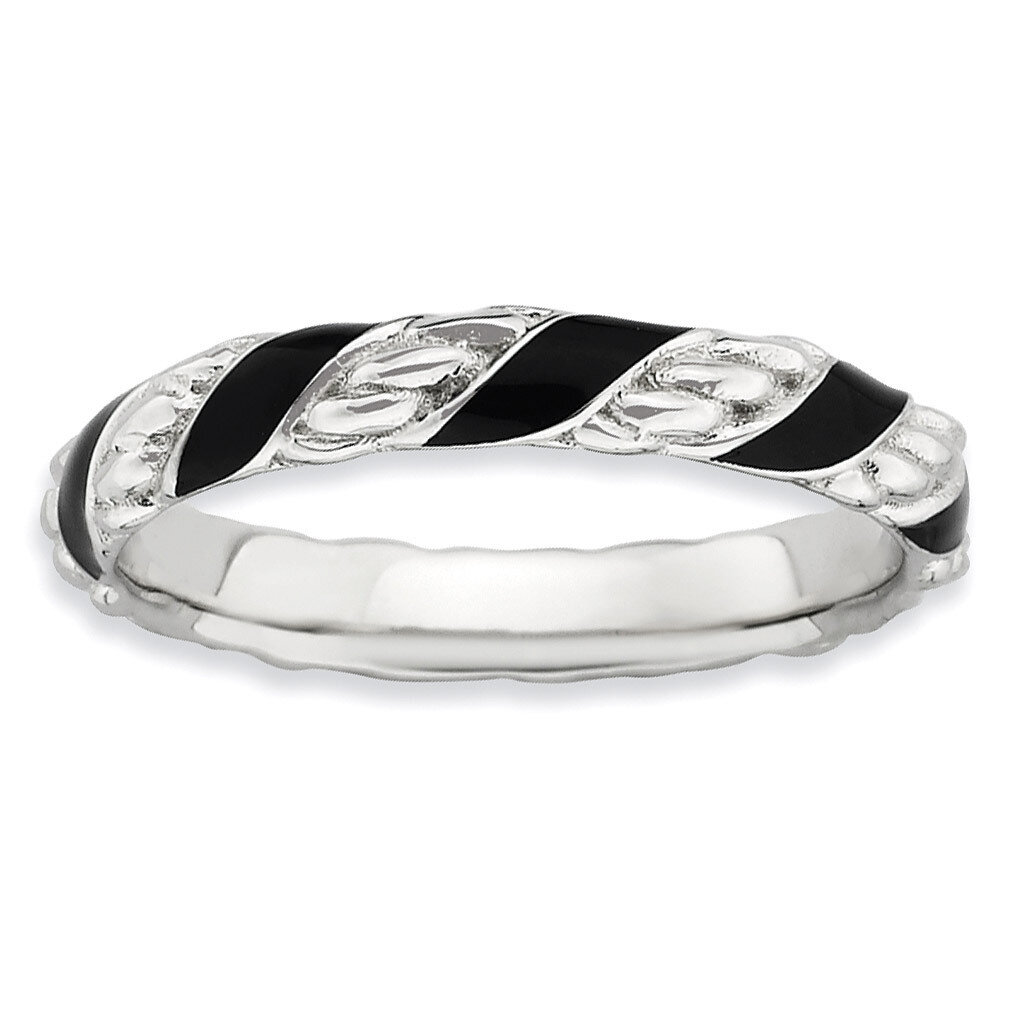 Black Enameled Ring - Sterling Silver Polished QSK569, MPN: QSK569, 886774171890