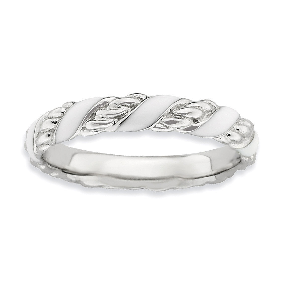 White Enameled Ring - Sterling Silver Polished QSK571