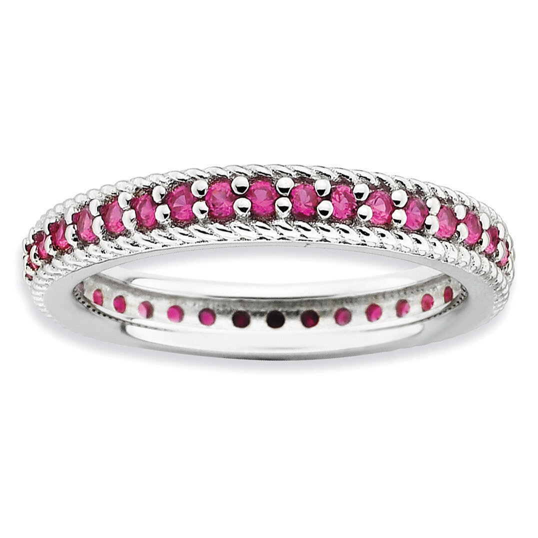 Created Ruby Eternity Ring - Sterling Silver Polished QSK572