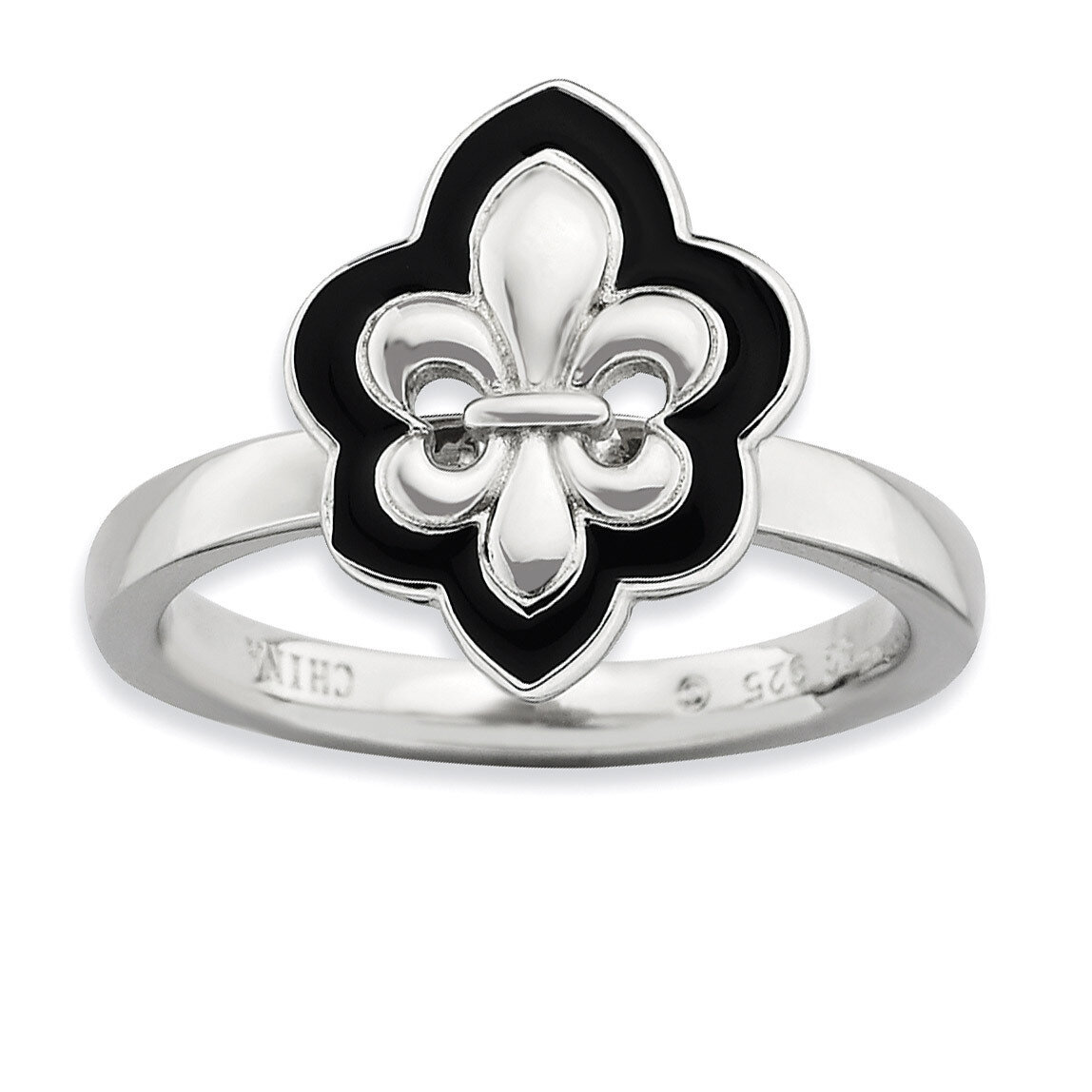 Enameled Fleur De Lis Ring - Sterling Silver Polished QSK575, MPN: QSK575, 886774218793