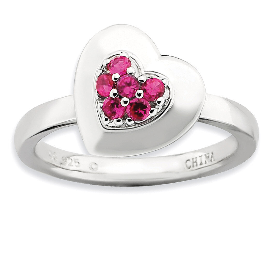 Created Ruby Heart Ring - Sterling Silver Polished QSK576, MPN: QSK576, 886774172279