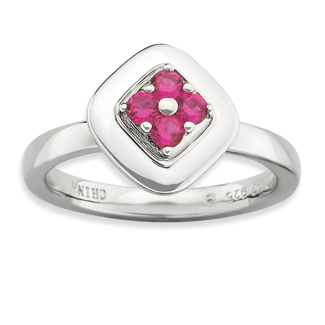 Created Ruby Ring - Sterling Silver Polished QSK577