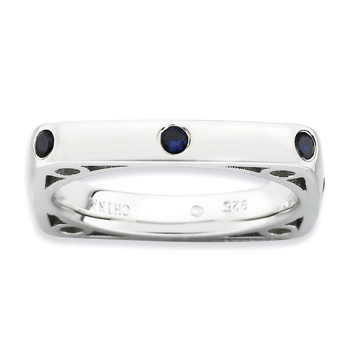 Created Sapphire Square Ring - Sterling Silver Polished QSK587