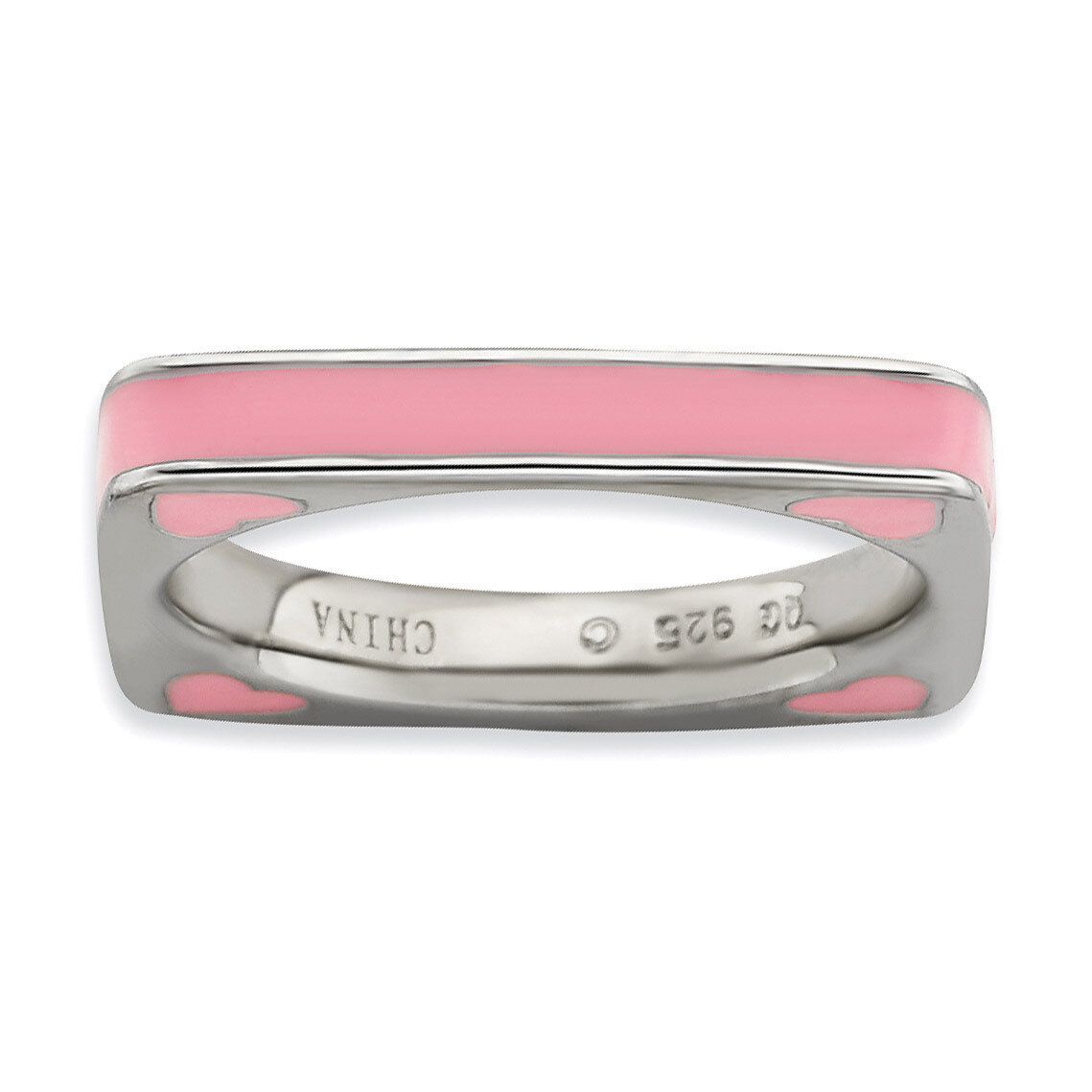 Pink Enameled Square Ring - Sterling Silver Polished QSK588, MPN: QSK588, 886774172989