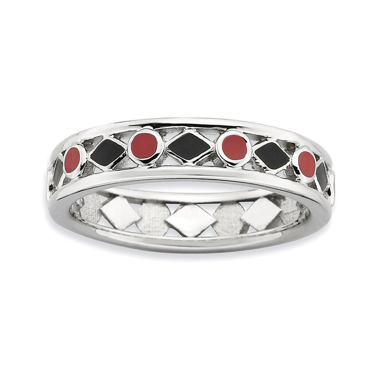 Black Red Enameled Ring - Sterling Silver Polished QSK592, MPN: QSK592, 886774173207