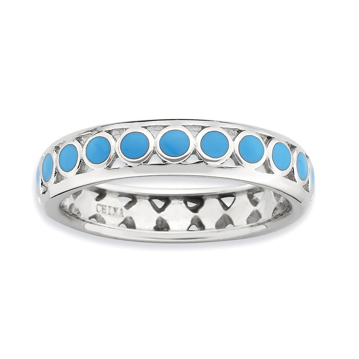 Blue Circles Enameled Ring - Sterling Silver Polished QSK593, MPN: QSK593, 886774173269