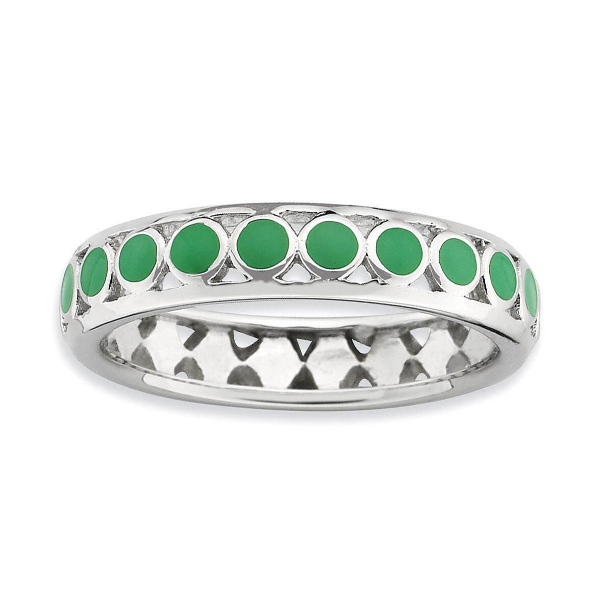 Green Circles Enameled Ring - Sterling Silver Polished QSK594, MPN: QSK594, 886774173337