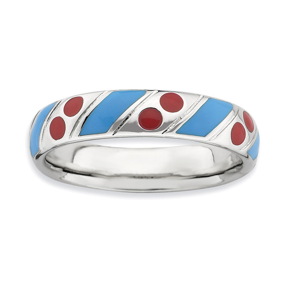 Blue Red Enameled Ring - Sterling Silver Polished QSK596, MPN: QSK596, 886774173443