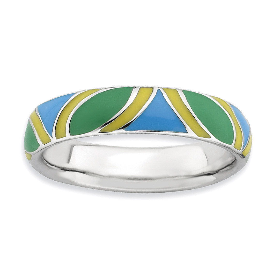 Multi color Enameled Ring - Sterling Silver Polished QSK597, MPN: QSK597, 886774219110