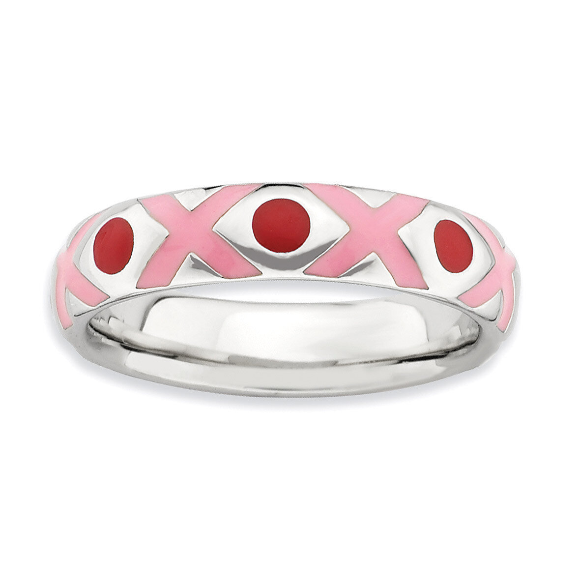 Pink Red Enameled Ring - Sterling Silver Polished QSK599, MPN: QSK599, 886774219189