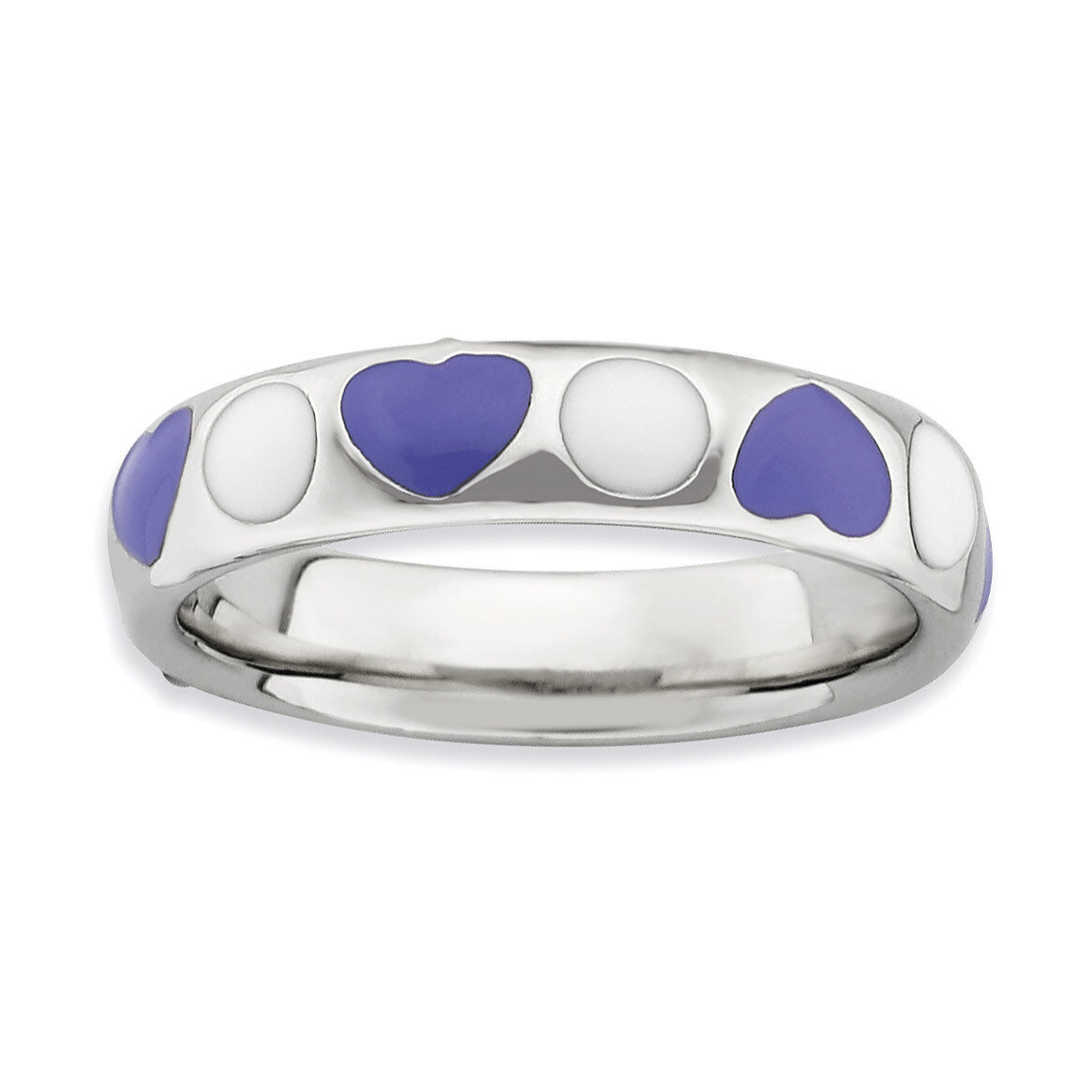 Purple White Enameled Ring - Sterling Silver Polished QSK600, MPN: QSK600, 886774173573