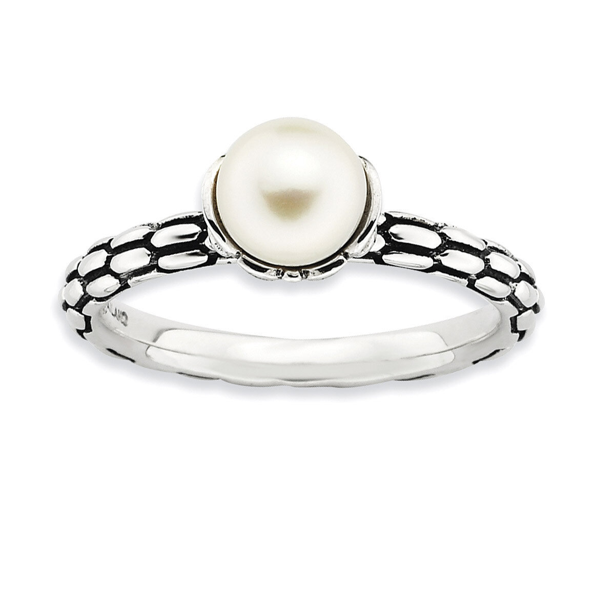 Patterned White Fresh Water Cultured Pearl Ring - Sterling Silver Polished QSK610, MPN: QSK610, 886…