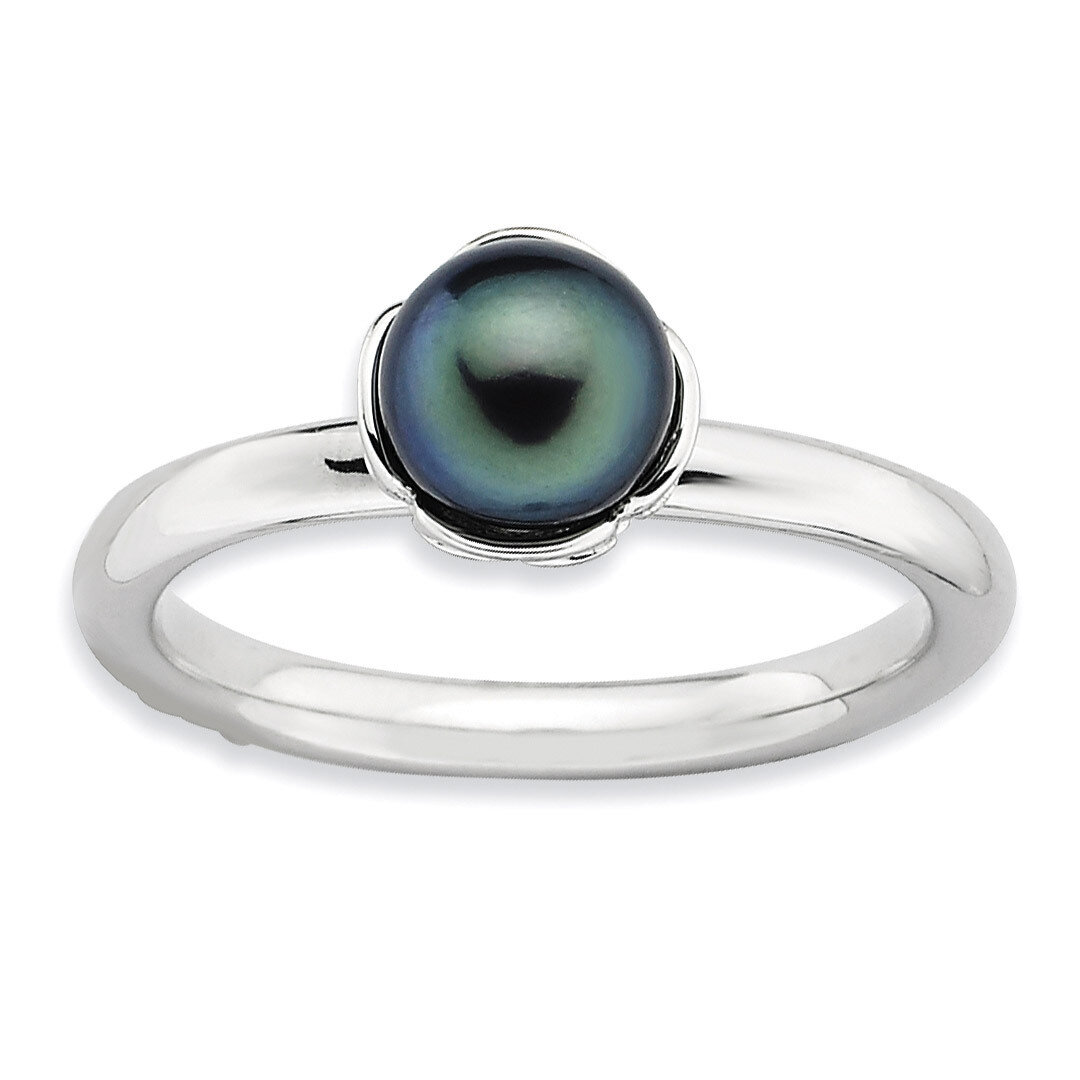 Black Fresh Water Cultured Pearl Ring - Sterling Silver Polished QSK612