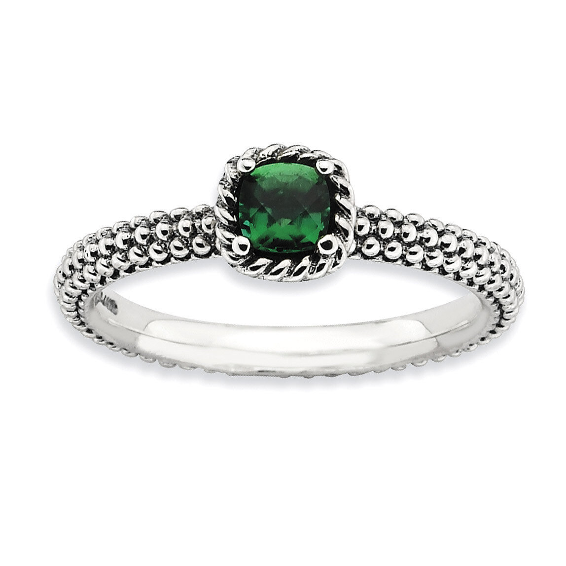 Cr.Emerald Ring - Sterling Silver Polished QSK626