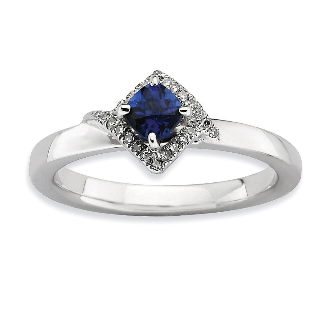 Sapphire & Diamond Ring - Sterling Silver Polished QSK649
