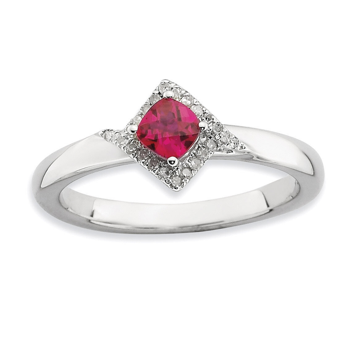 Ruby &amp; Diamond Ring - Sterling Silver Polished QSK657