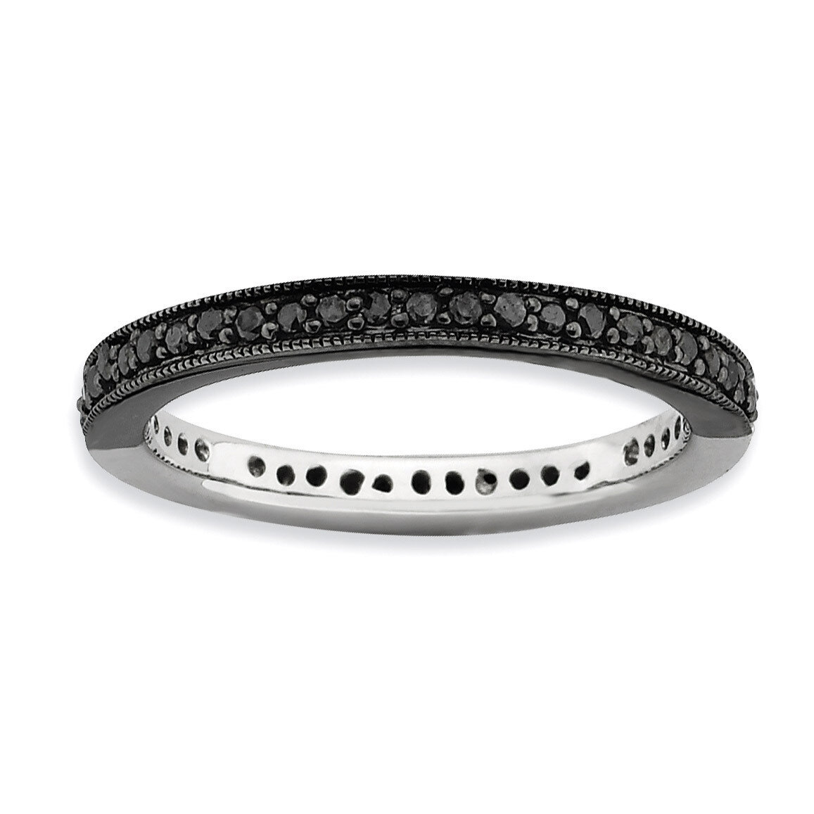 Half Black White Diamond Ring - Sterling Silver Polished QSK662