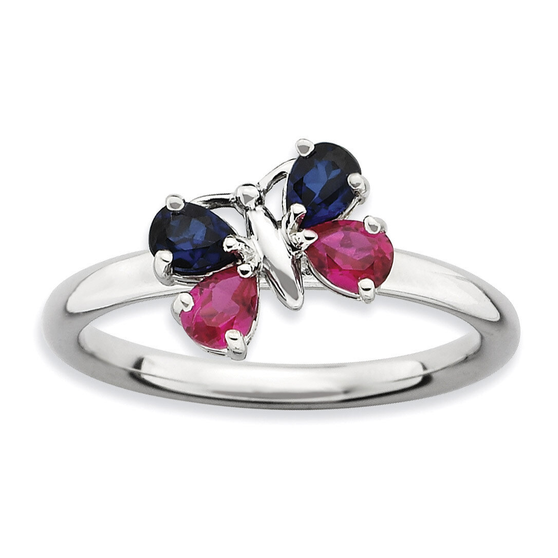 Ruby &amp; Sapphire Butterfly Ring - Sterling Silver QSK727
