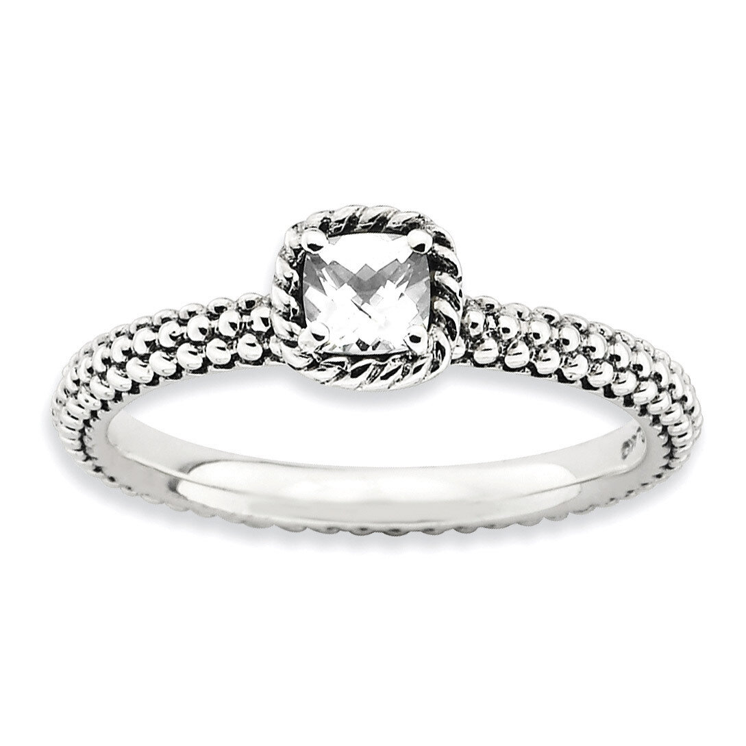 Checker-cut White Topaz Antiqued Ring - Sterling Silver QSK745, MPN: QSK745, 886774224114