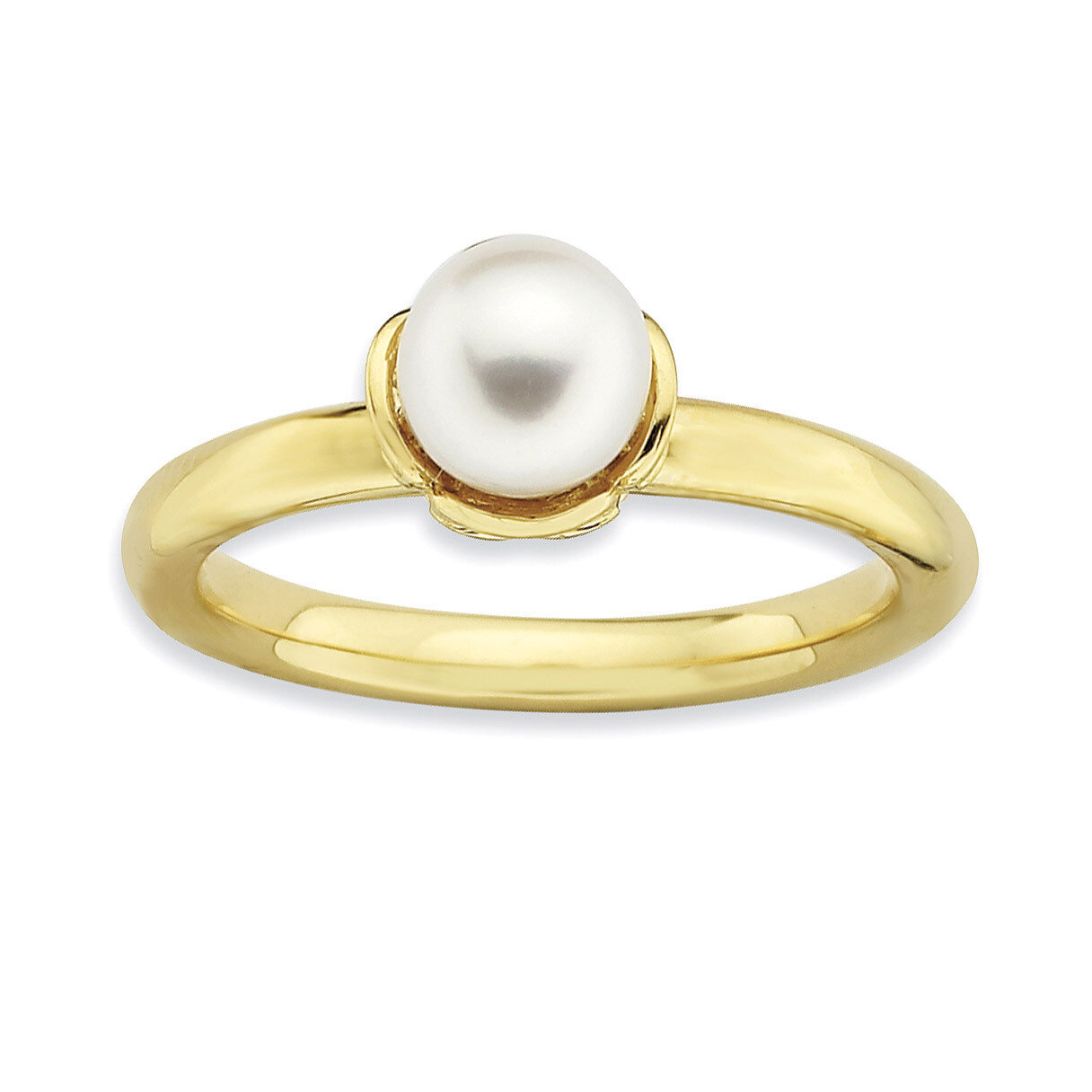 White Fresh Water Cultured Pearl Gold-plated Ring - Sterling Silver QSK749