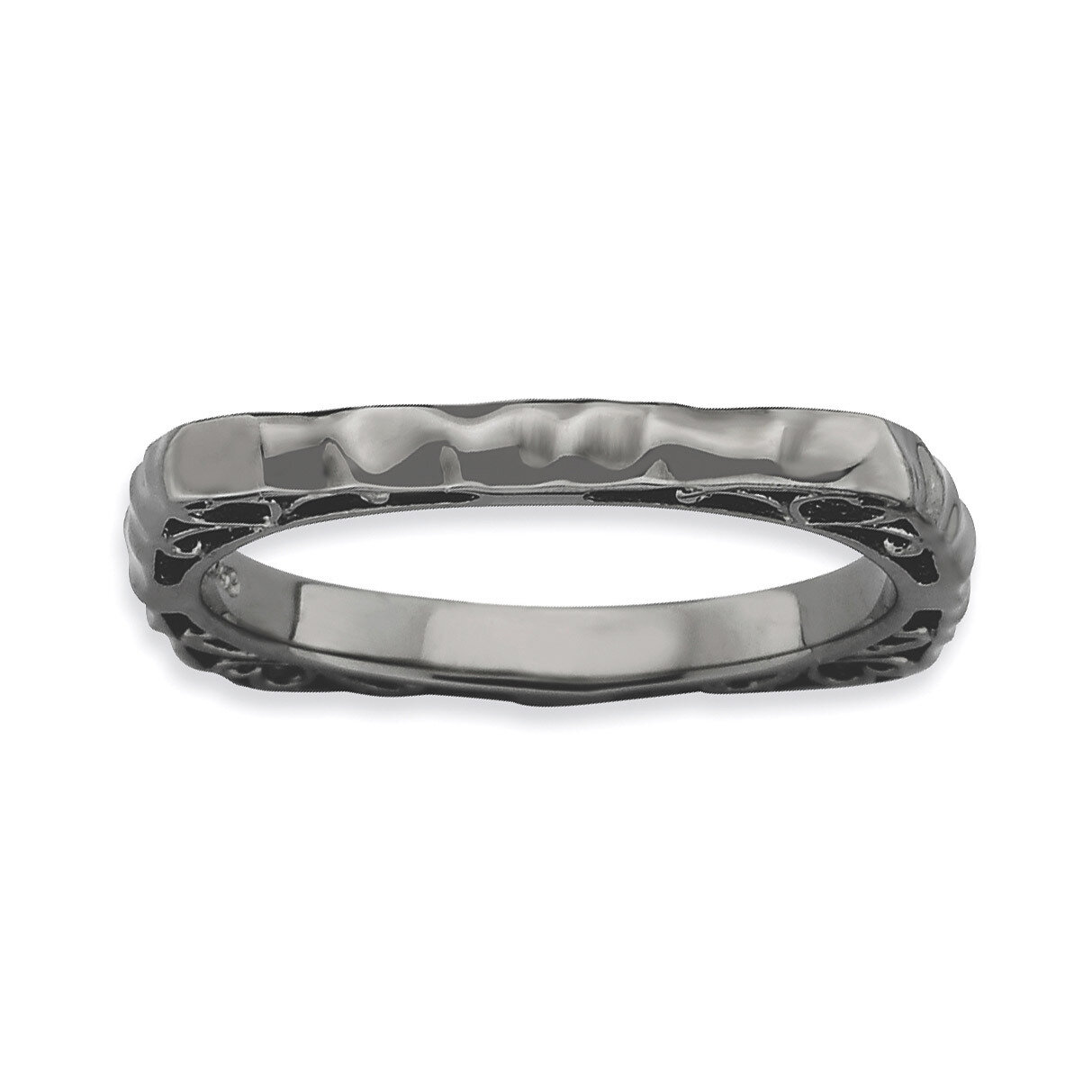 Black-plate Square Ring - Sterling Silver Polished QSK756
