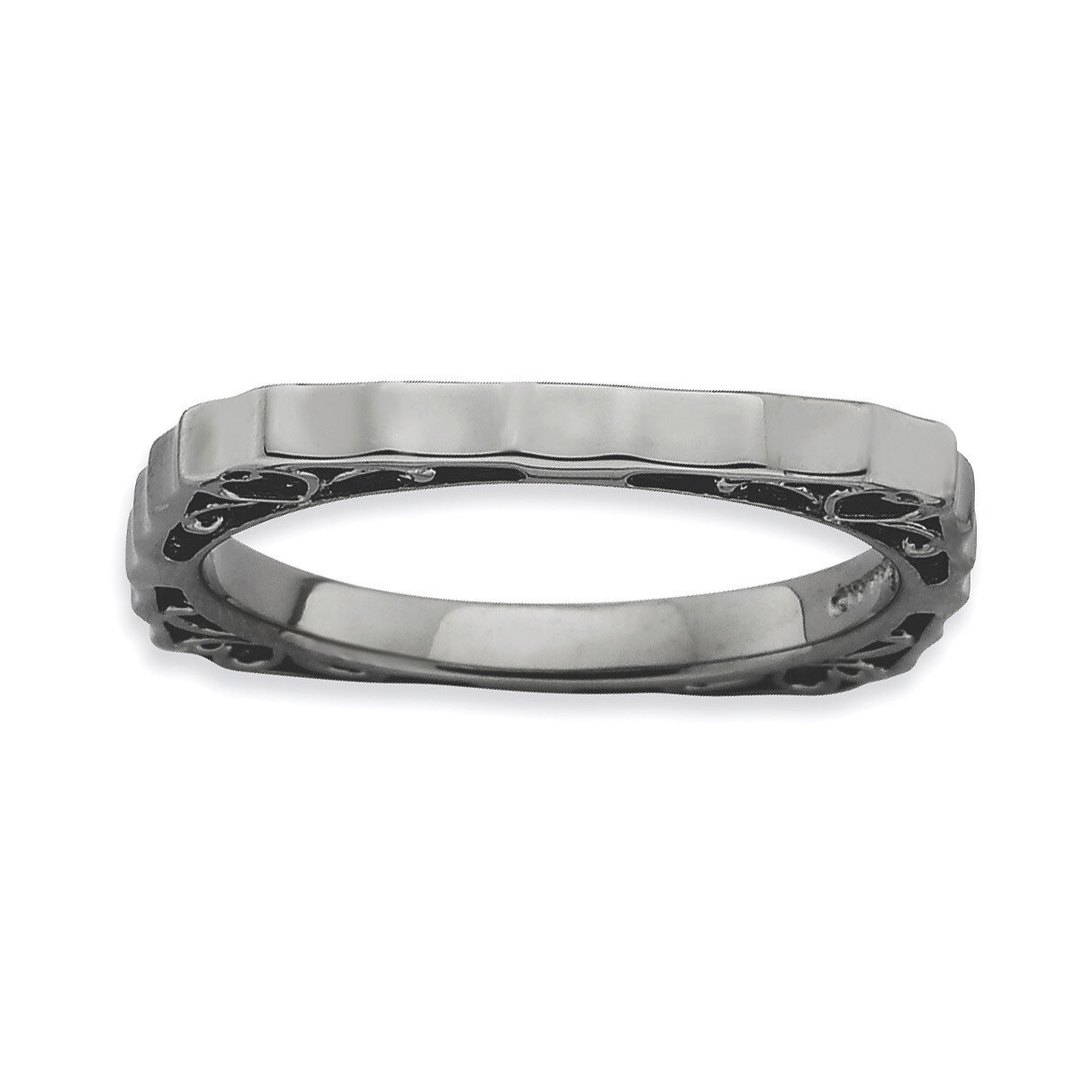 Black-plate Square Ring - Sterling Silver Polished QSK764