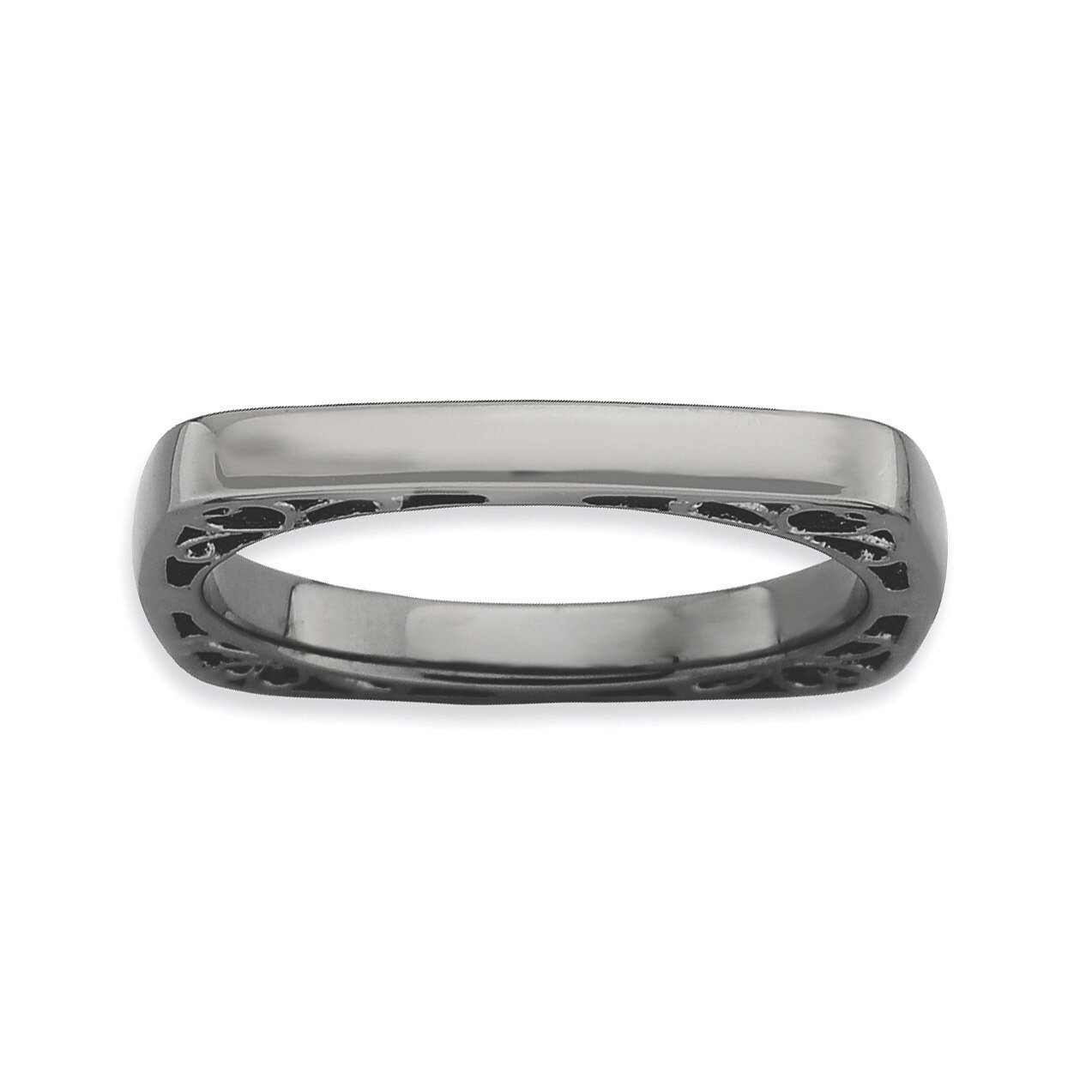 Black-plate Square Ring - Sterling Silver Polished QSK778