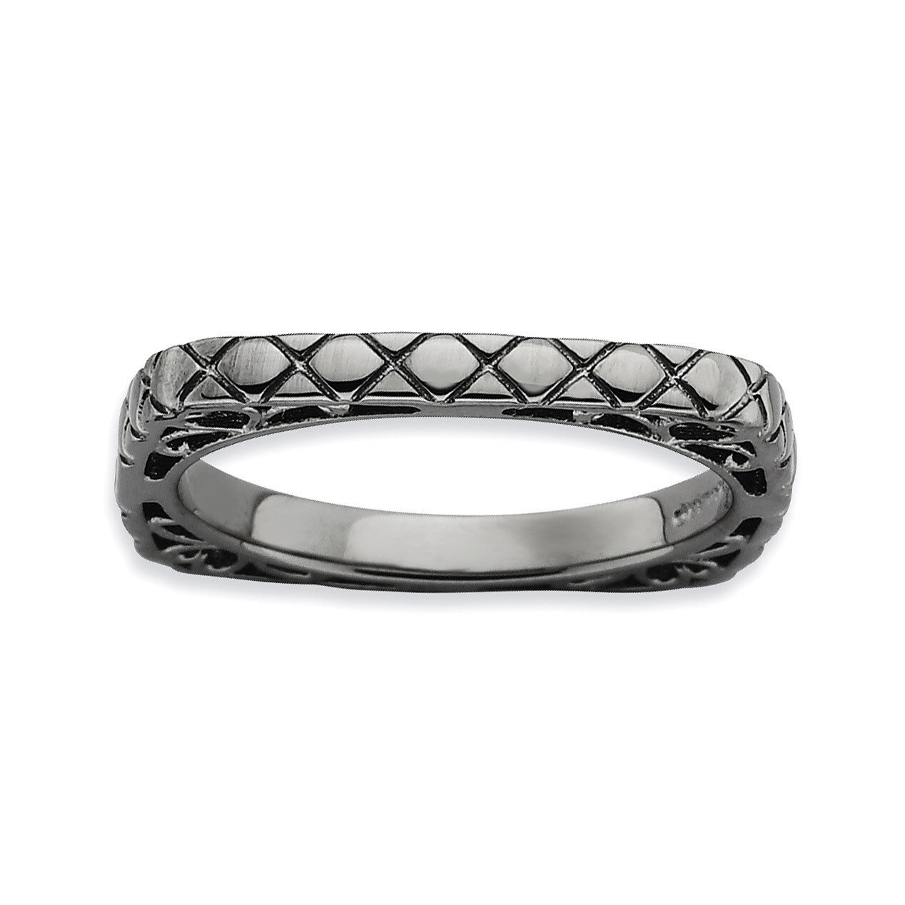 Black-plate Square Ring - Sterling Silver Polished QSK786, MPN: QSK786, 886774225449