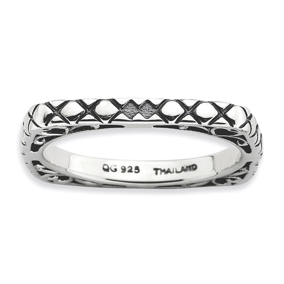 Antiqued Square Ring - Sterling Silver Polished QSK790, MPN: QSK790, 886774225654