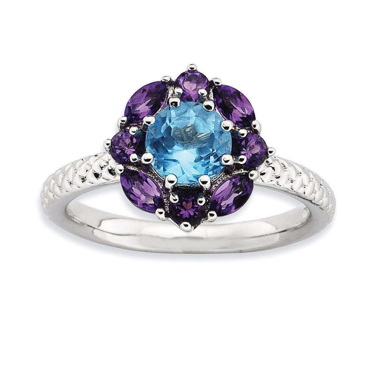 Amethyst and Blue Topaz Ring - Sterling Silver QSK792