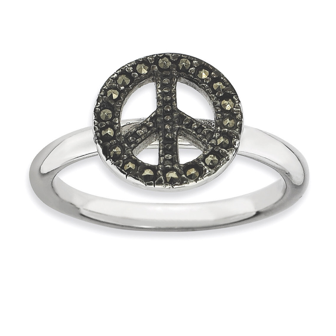 Marcasite Peace Sign Ring - Sterling Silver QSK813, MPN: QSK813, 886774180670