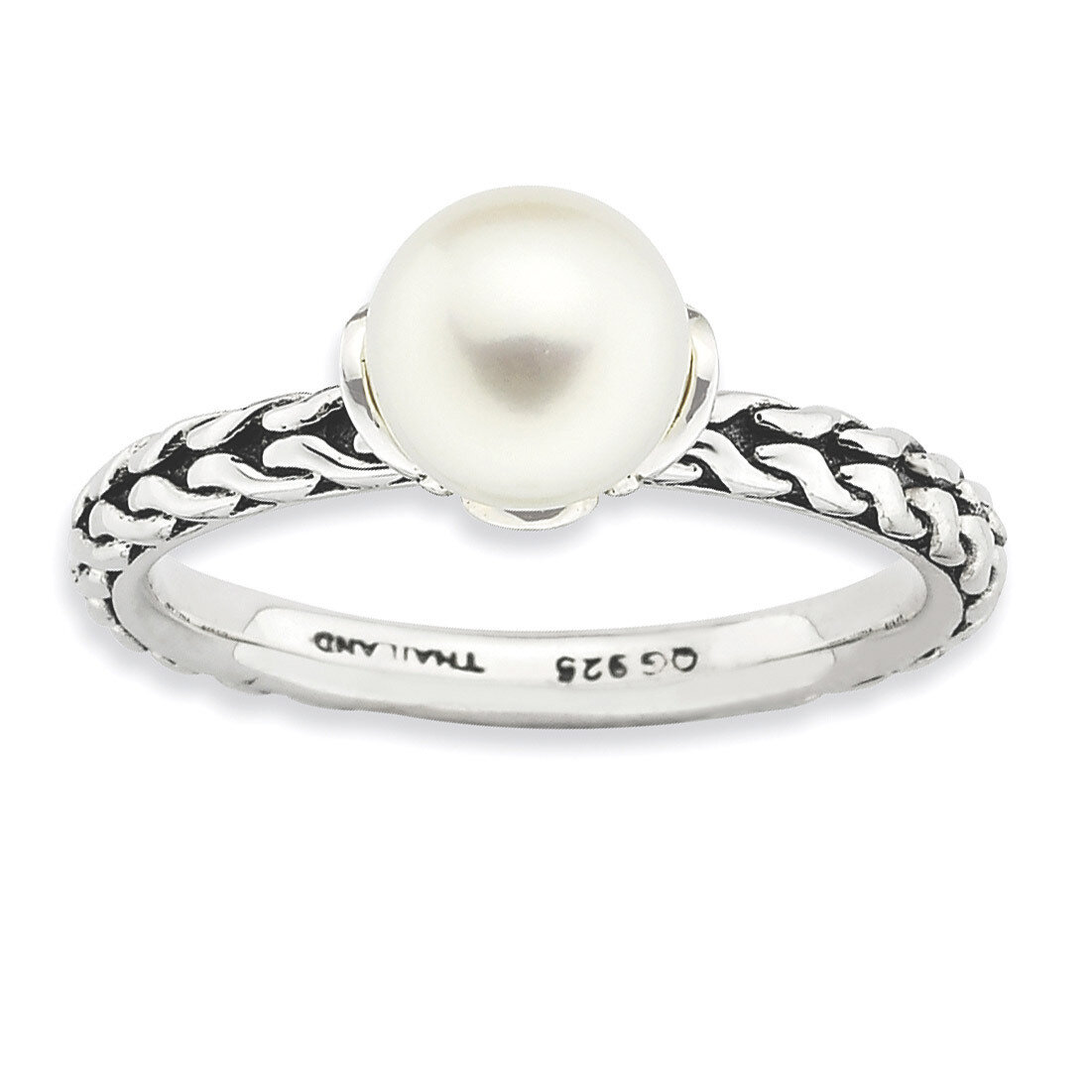 7.0-7.5mm White Fresh Water Cultured Pearl Ring - Sterling Silver QSK826