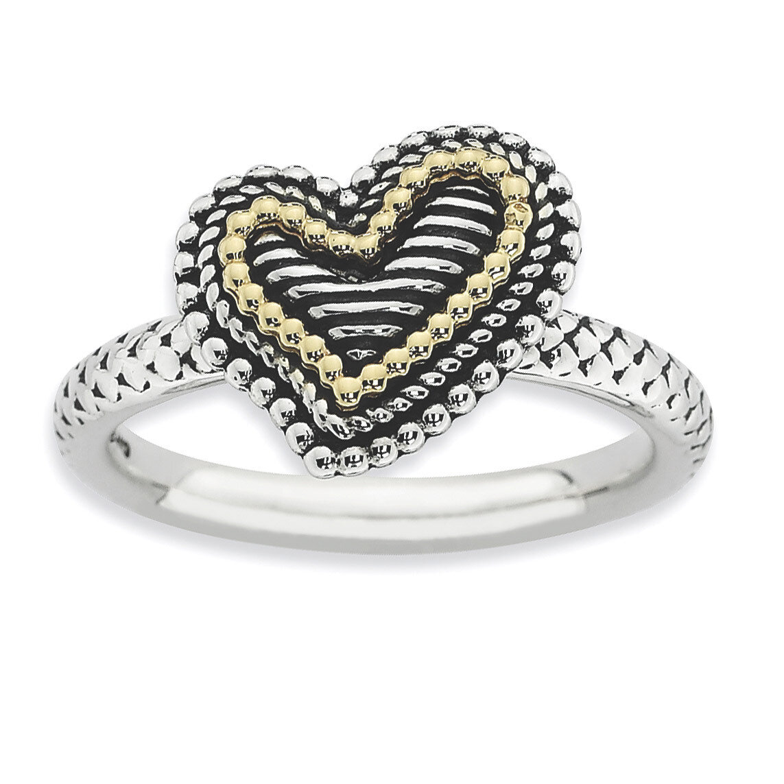 14k Gold Antiqued Heart Ring - Sterling Silver QSK864