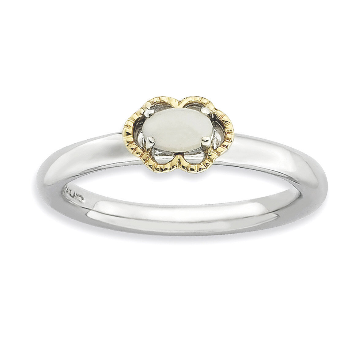 14k Gold White Agate Polished Ring - Sterling Silver QSK906