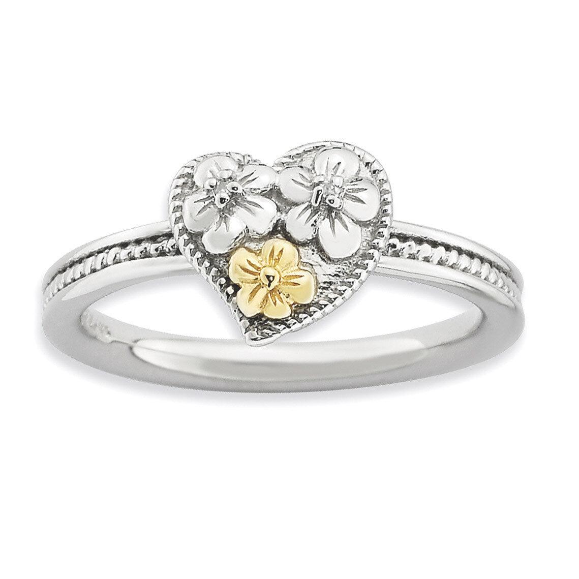 14k Gold Diamond Heart Ring - Sterling Silver QSK911