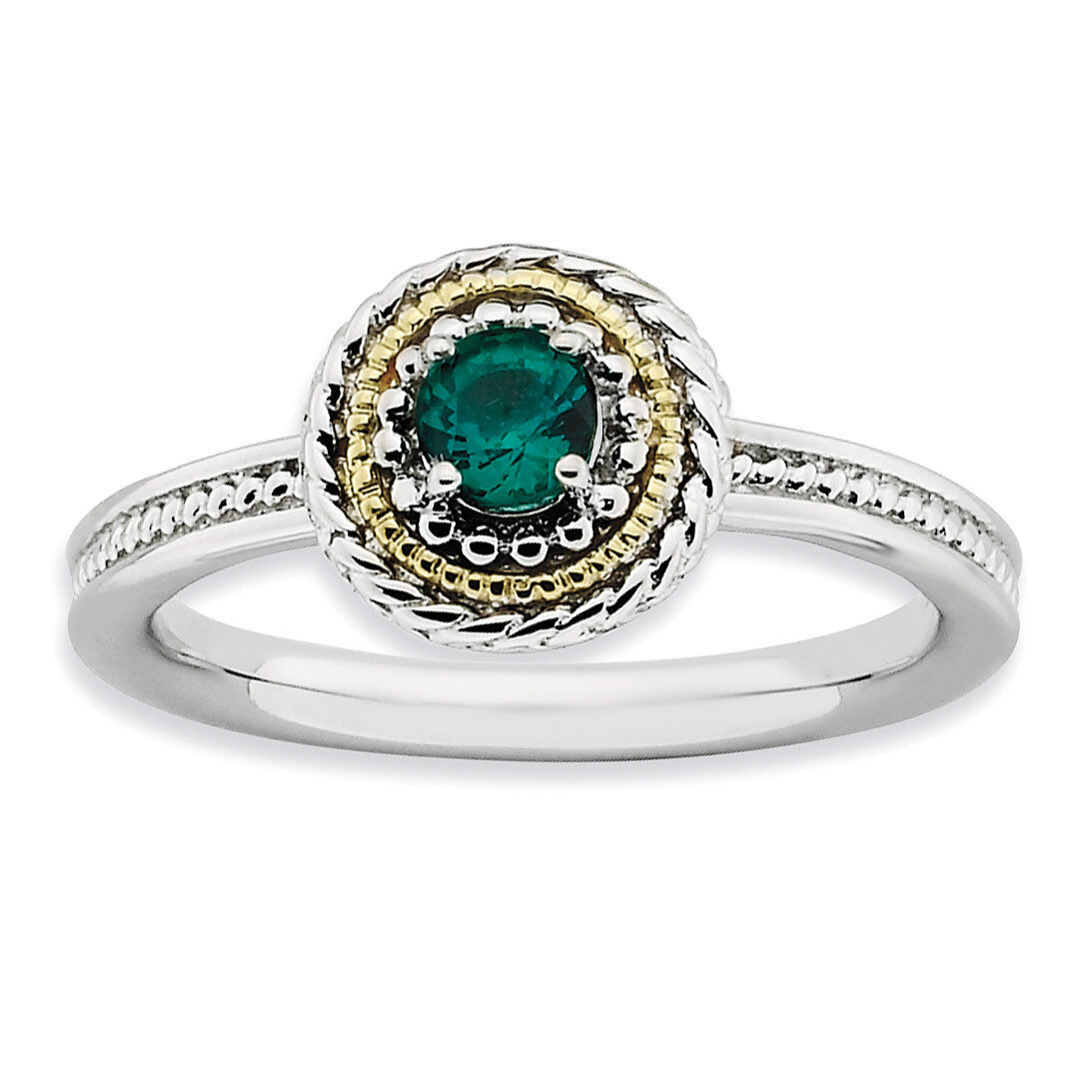14k Gold Created Emerald Ring - Sterling Silver QSK918