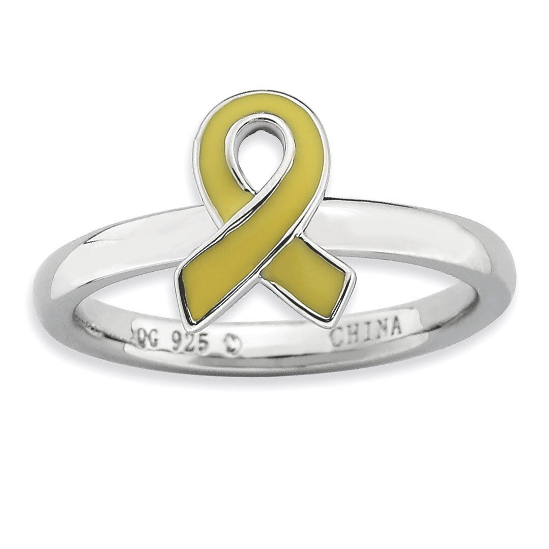 Yellow Enameled Awareness Ribbon Ring - Sterling Silver QSK941