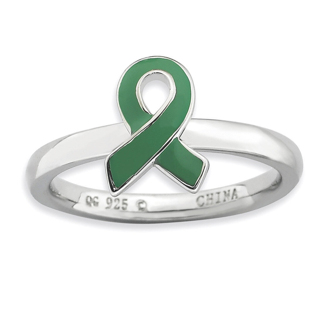 Green Enameled Awareness Ribbon Ring - Sterling Silver QSK942, MPN: QSK942, 886774231181